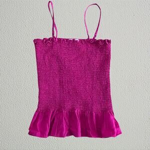 Pink shirred smocked ruffle camisole Maeve by Anthropologie coquette cottage